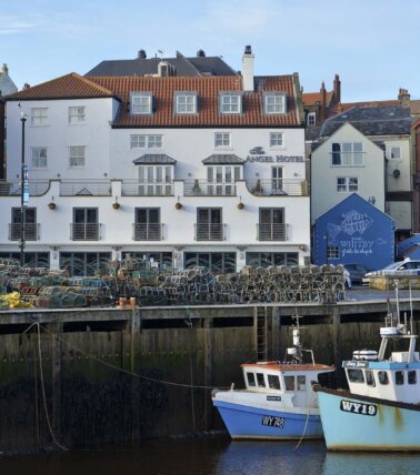 Whitby, Angel Inn view from harbour